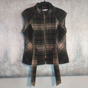 CAbi Wool Plaid Tied Up Vest  Sz-L